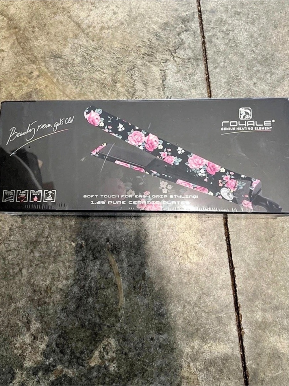 Royale Pretty In Print Floral Hair Straightener Black & Pink NWT